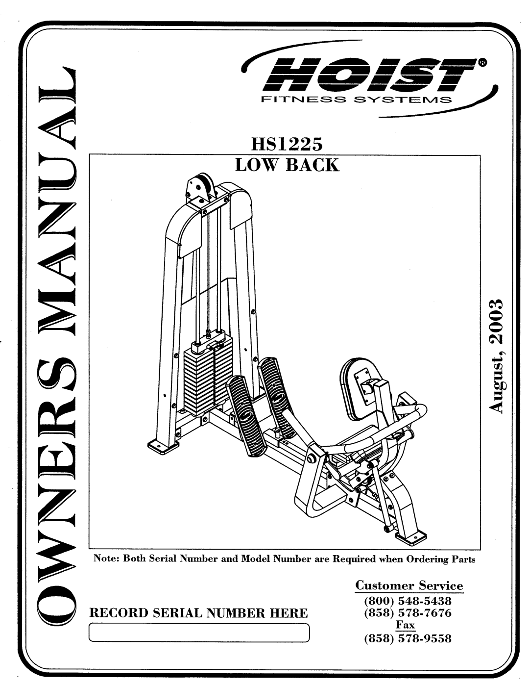 Hoist Fitness HS1225 manual 