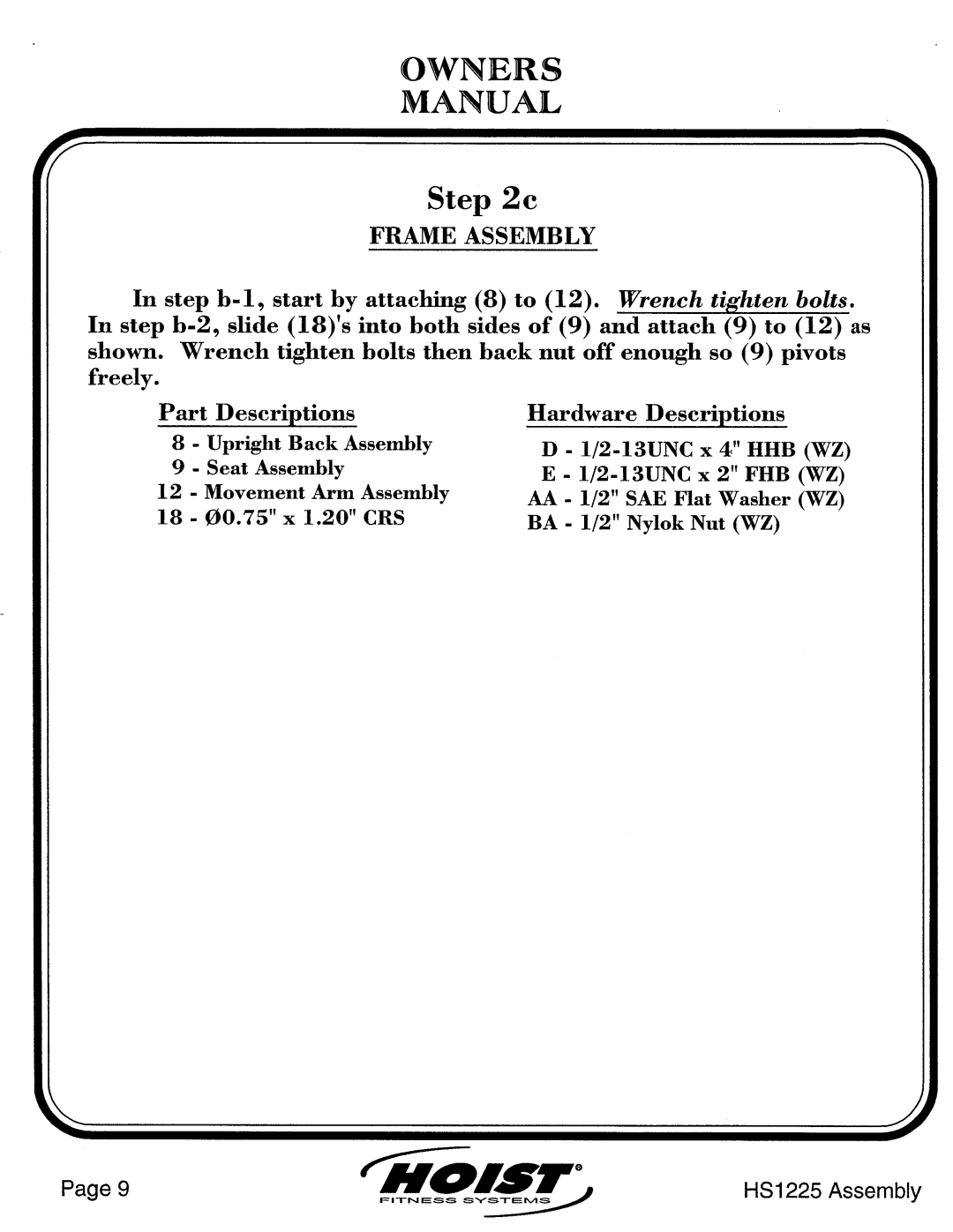 Hoist Fitness HS1225 manual 