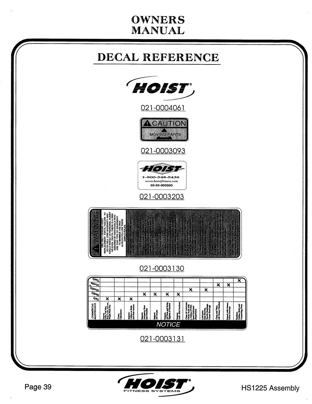 Hoist Fitness HS1225 manual 