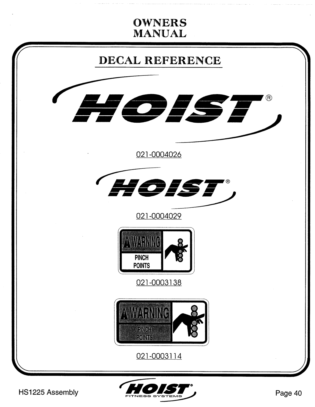 Hoist Fitness HS1225 manual 