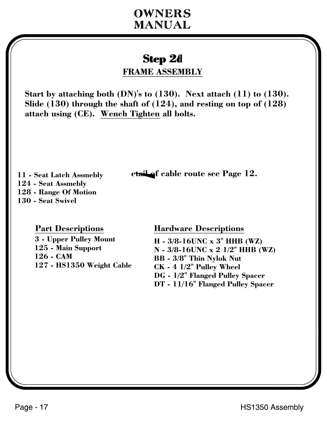 Hoist Fitness HS1350 manual 