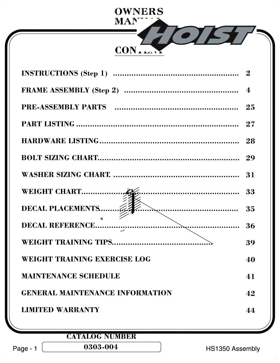 Hoist Fitness HS1350 manual 