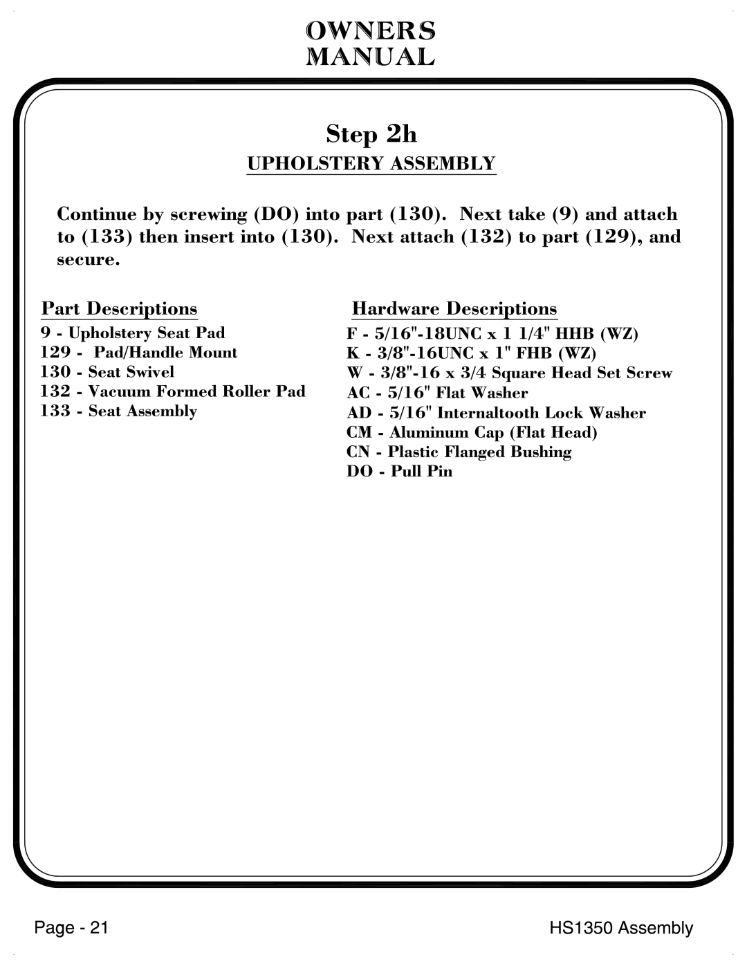 Hoist Fitness HS1350 manual 