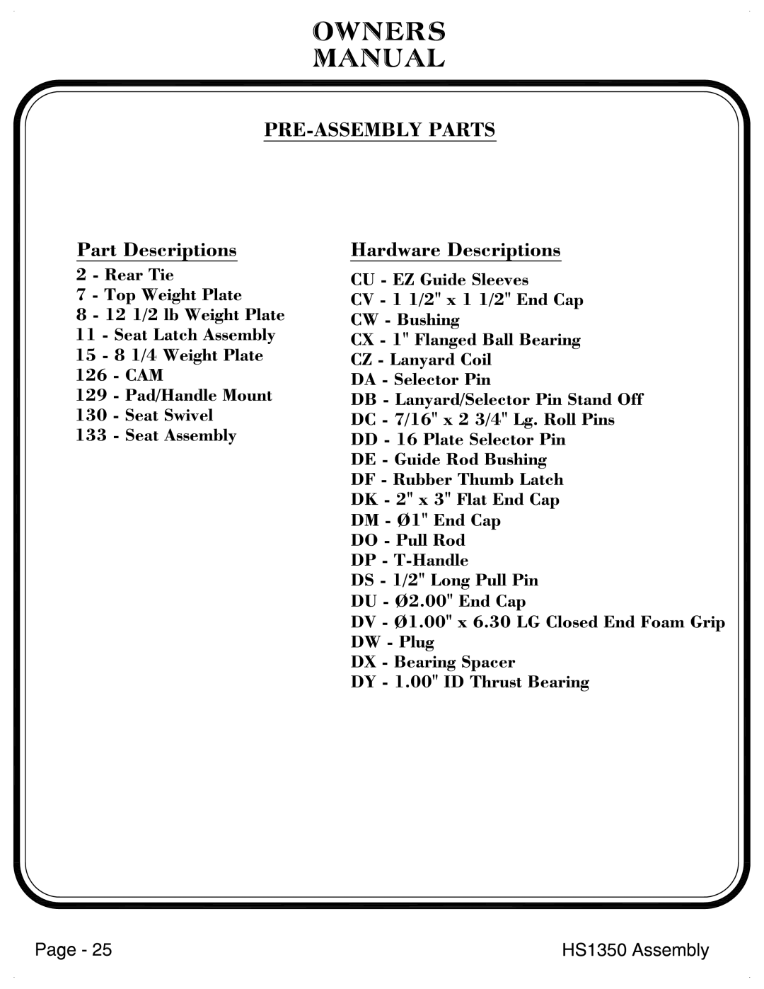 Hoist Fitness HS1350 manual 