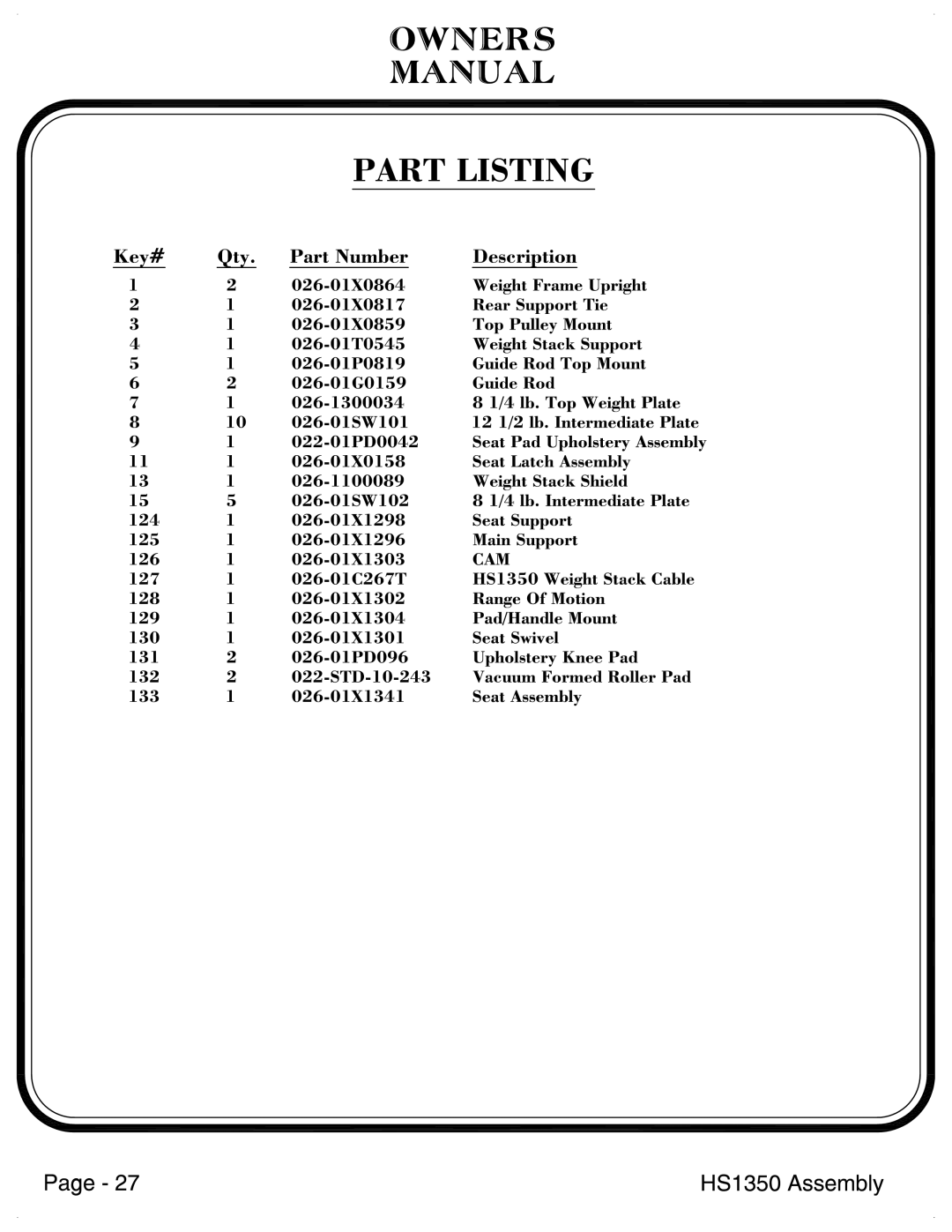 Hoist Fitness HS1350 manual 