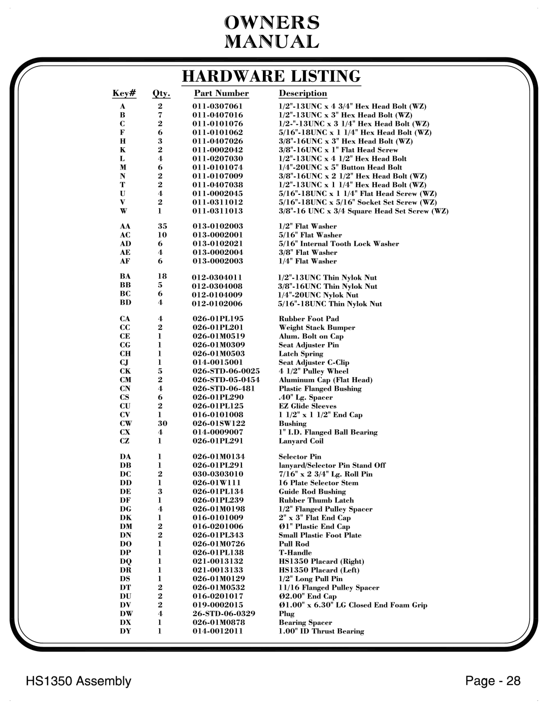 Hoist Fitness HS1350 manual 