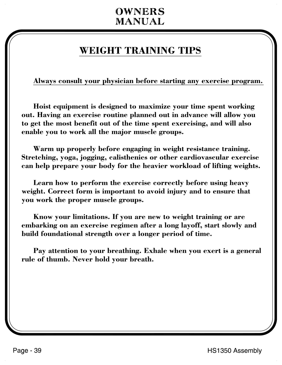 Hoist Fitness HS1350 manual 