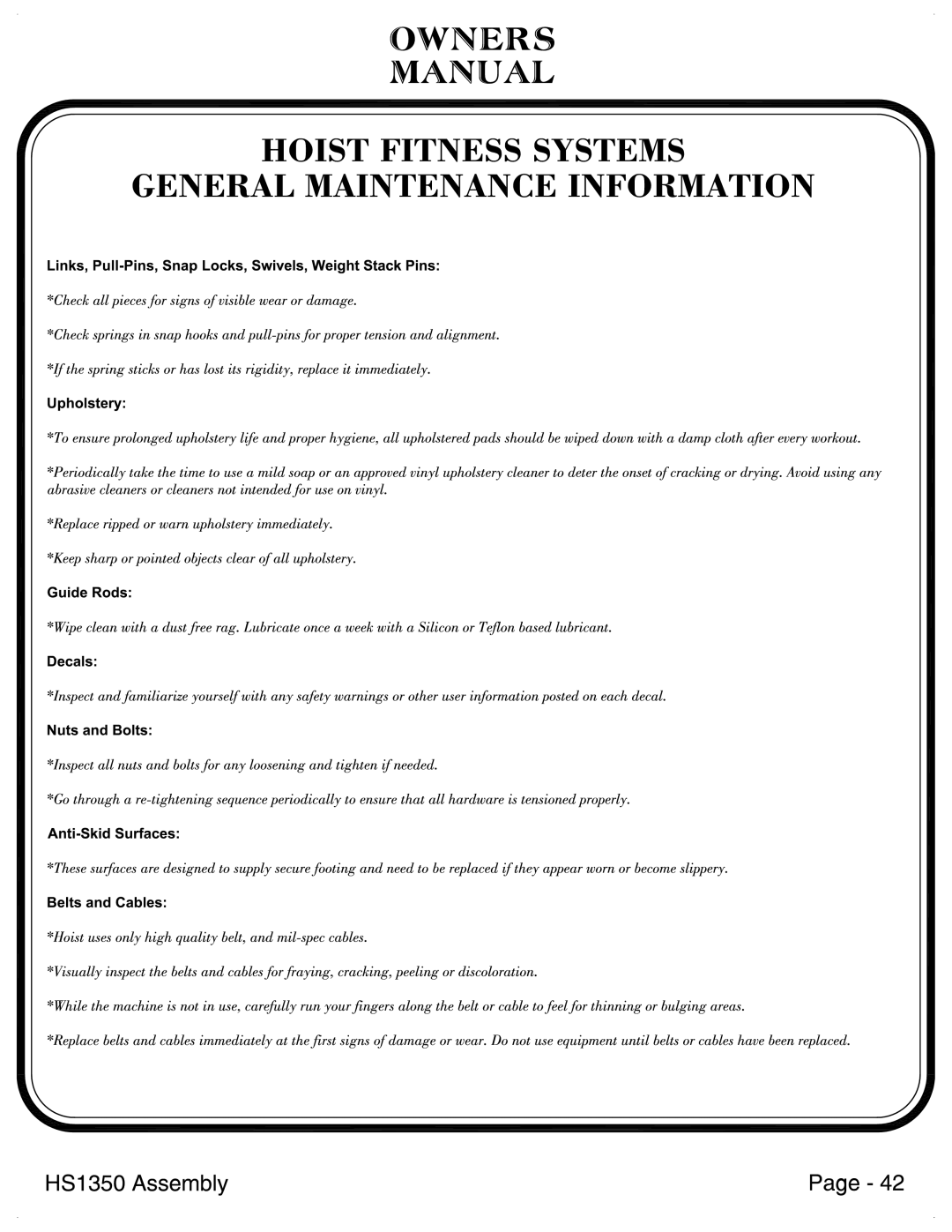 Hoist Fitness HS1350 manual 