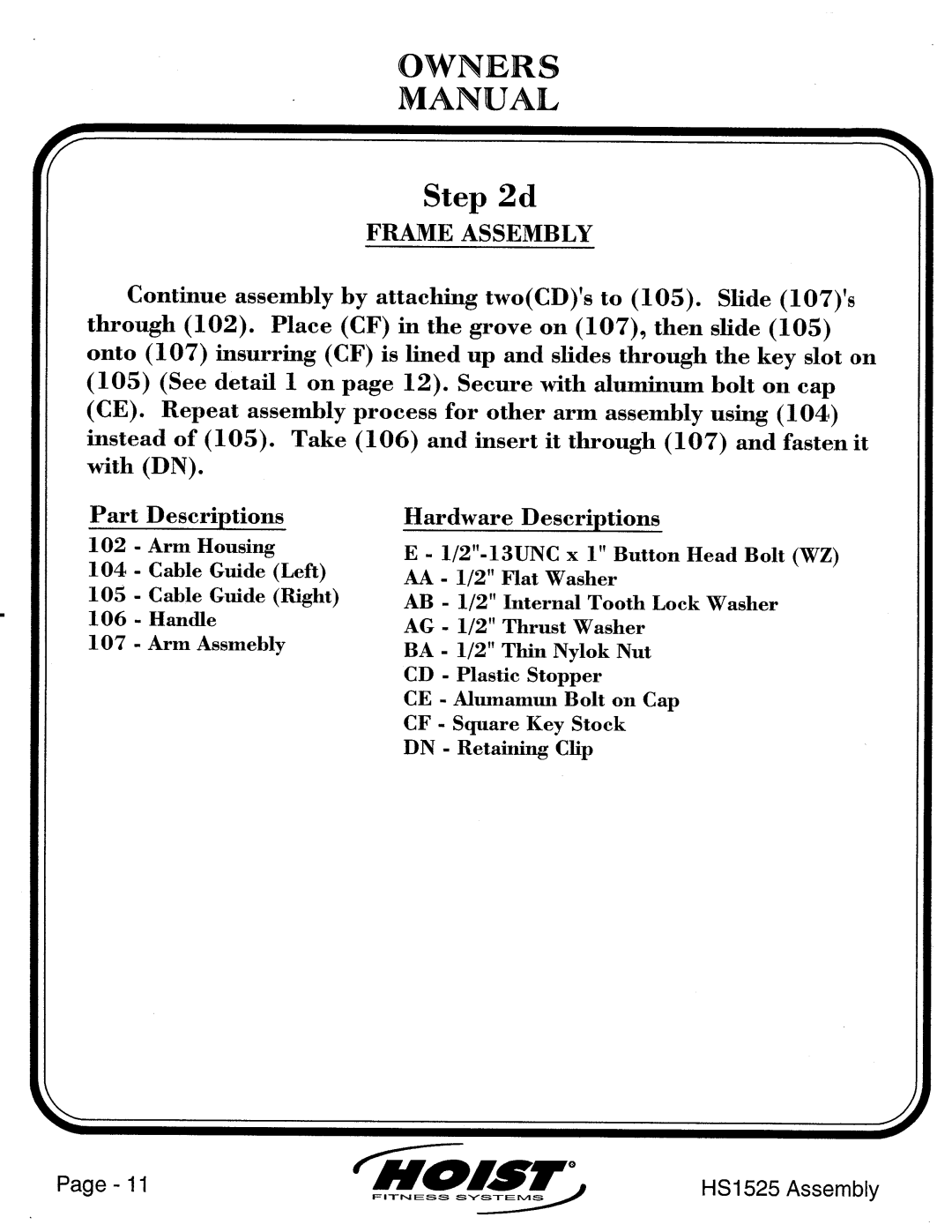 Hoist Fitness HS1525 manual 