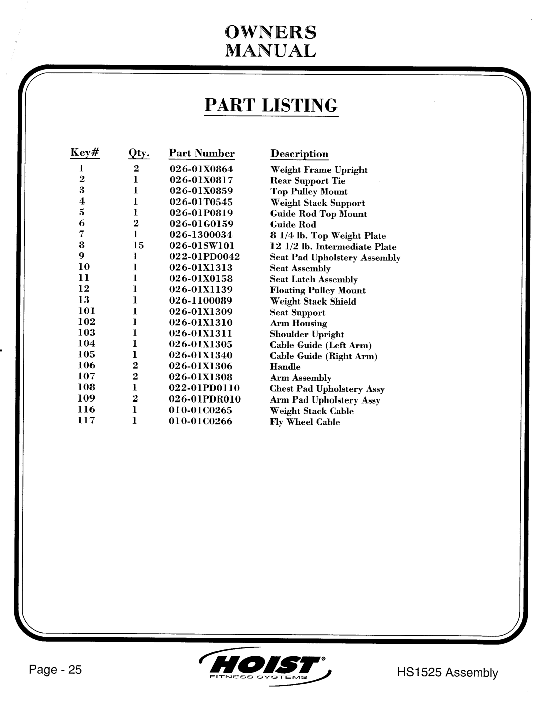 Hoist Fitness HS1525 manual 