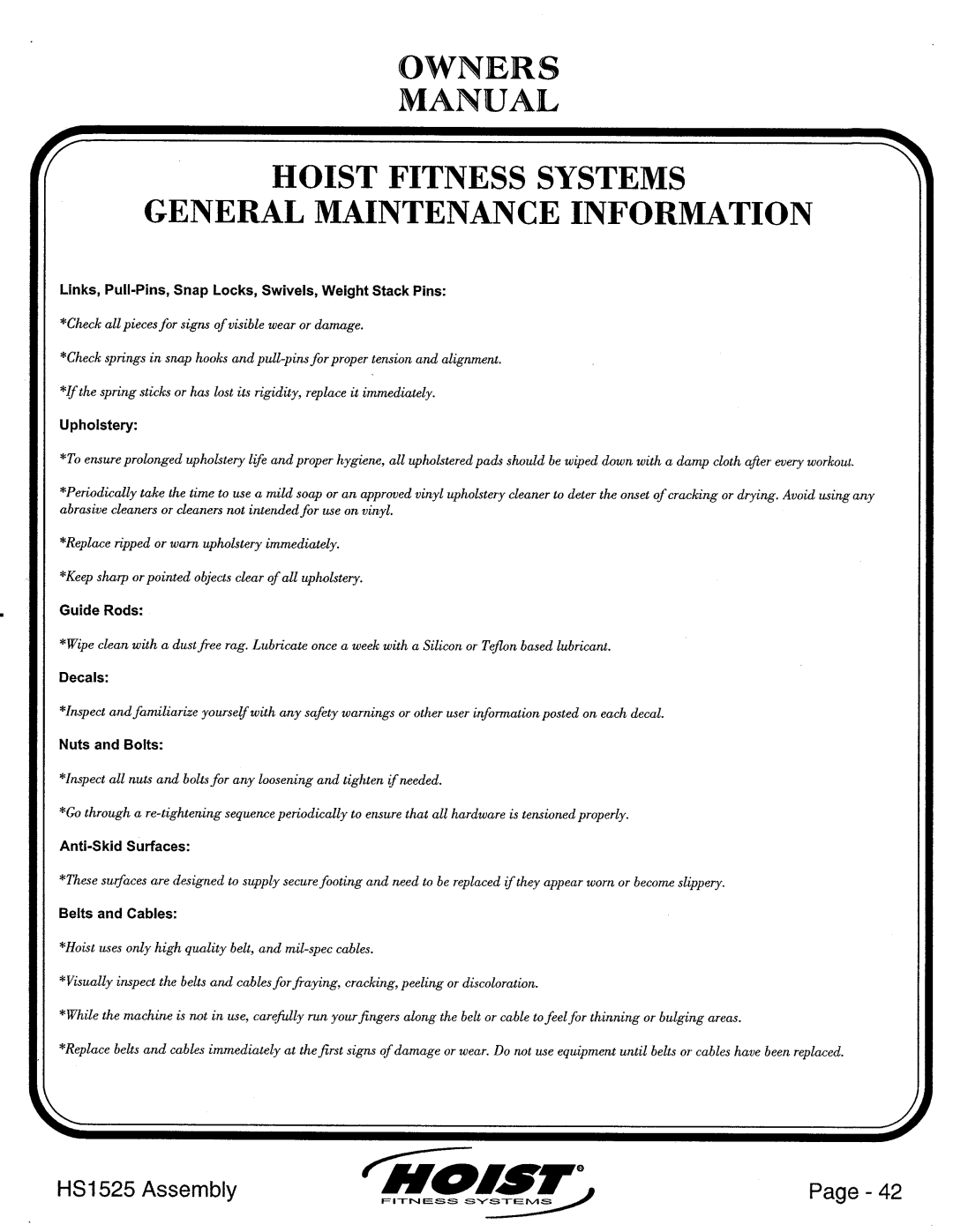 Hoist Fitness HS1525 manual 