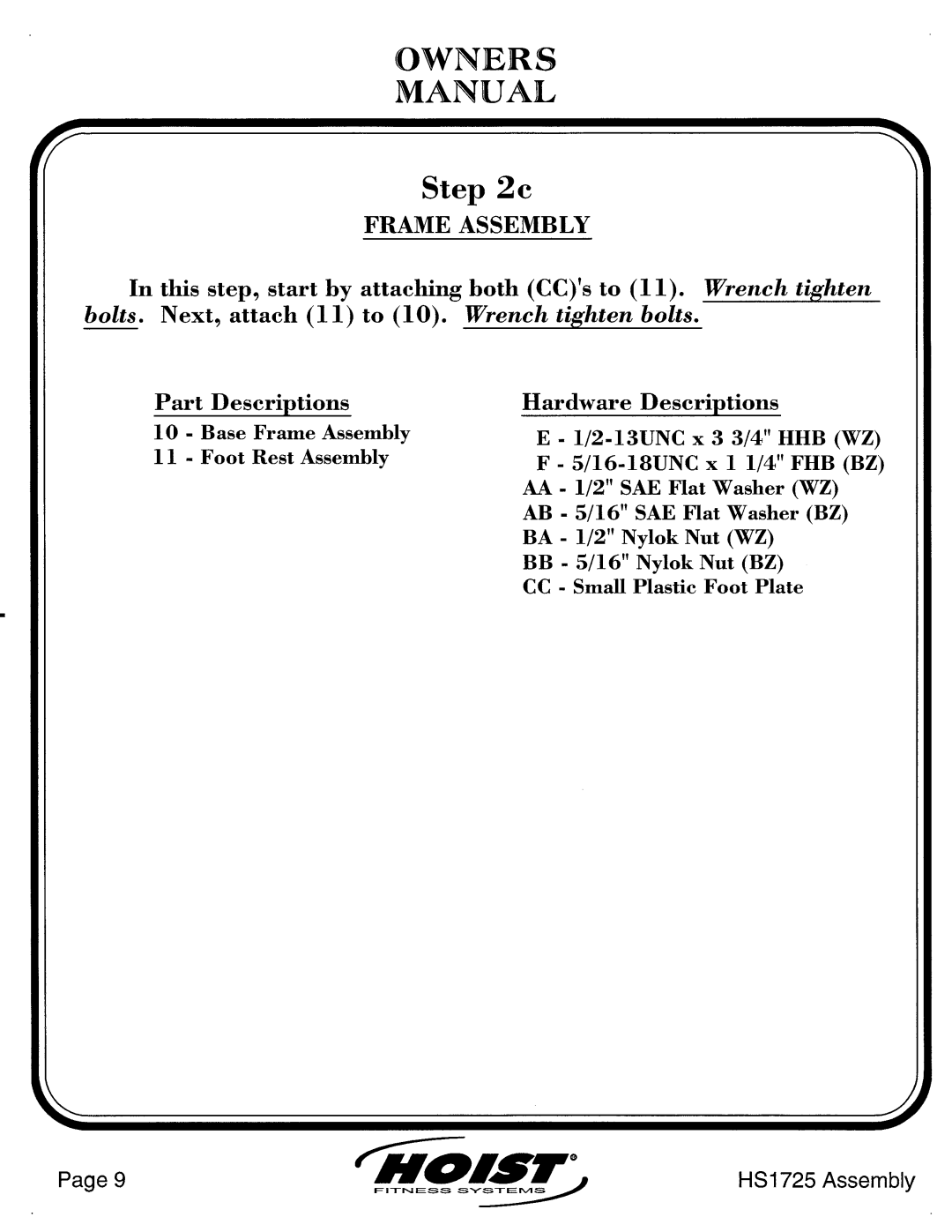 Hoist Fitness HS1725 manual 