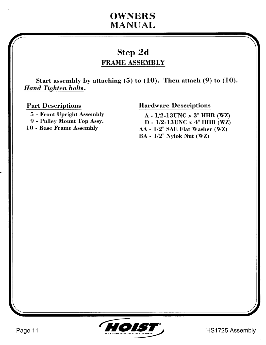 Hoist Fitness HS1725 manual 