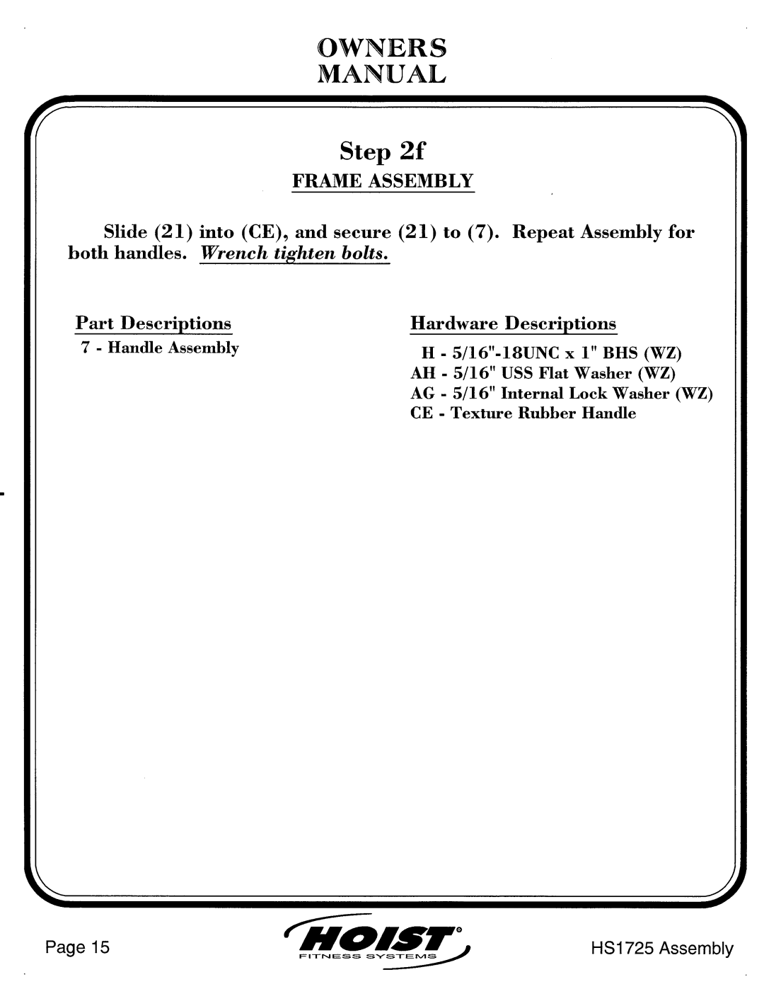 Hoist Fitness HS1725 manual 