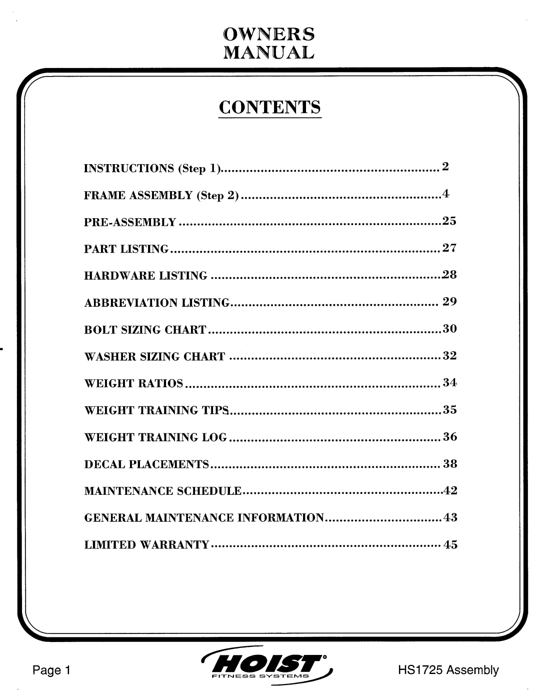 Hoist Fitness HS1725 manual 