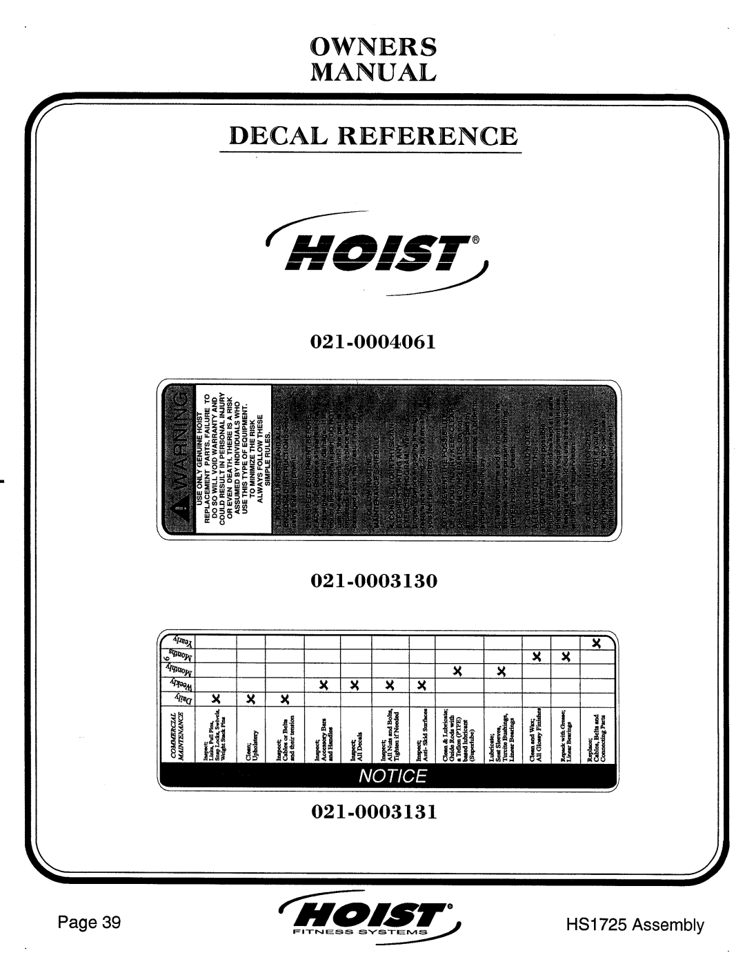 Hoist Fitness HS1725 manual 