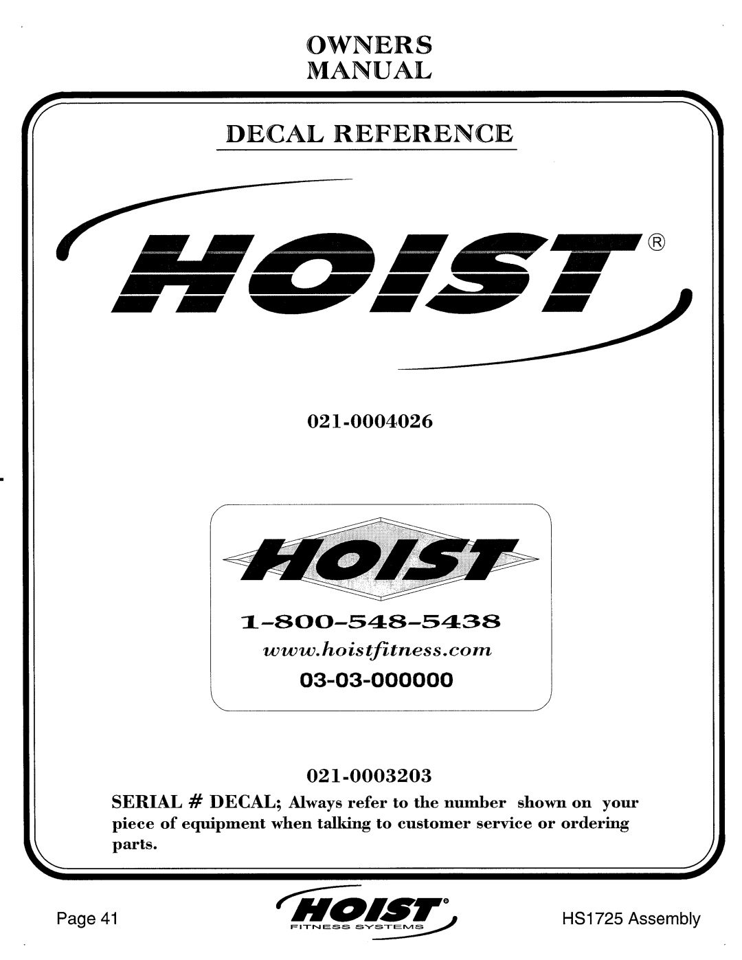 Hoist Fitness HS1725 manual 