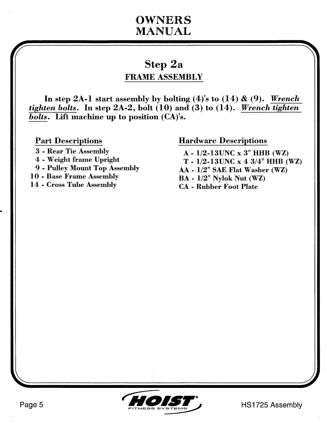 Hoist Fitness HS1725 manual 