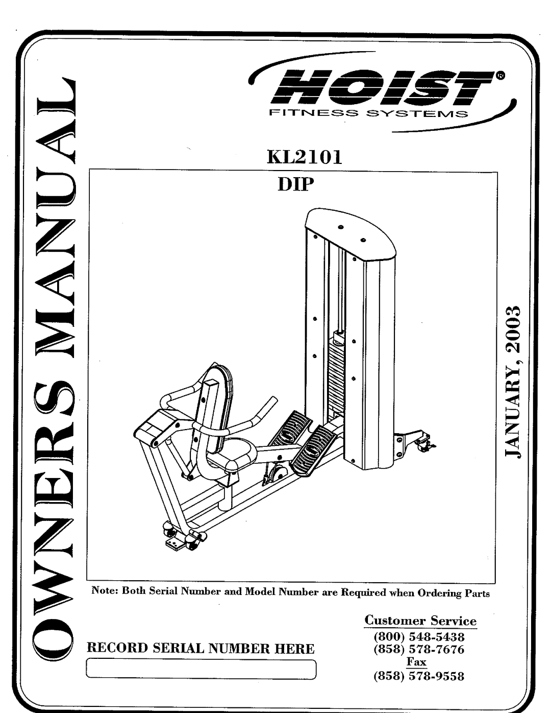 Hoist Fitness KL2101 manual 