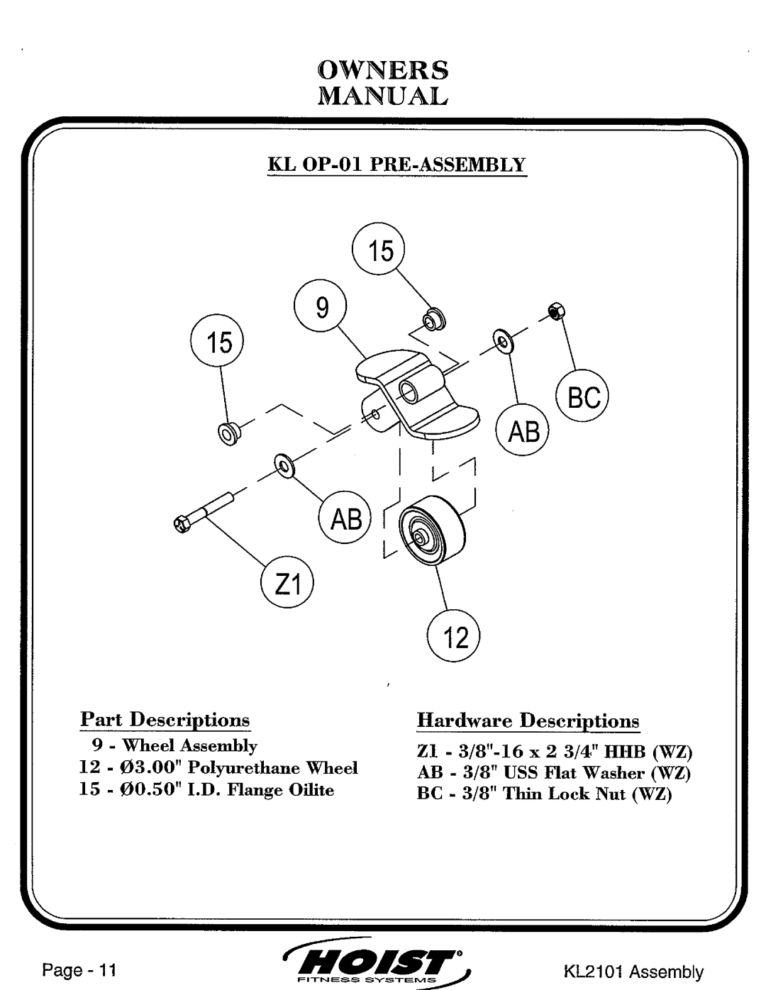 Hoist Fitness KL2101 manual 