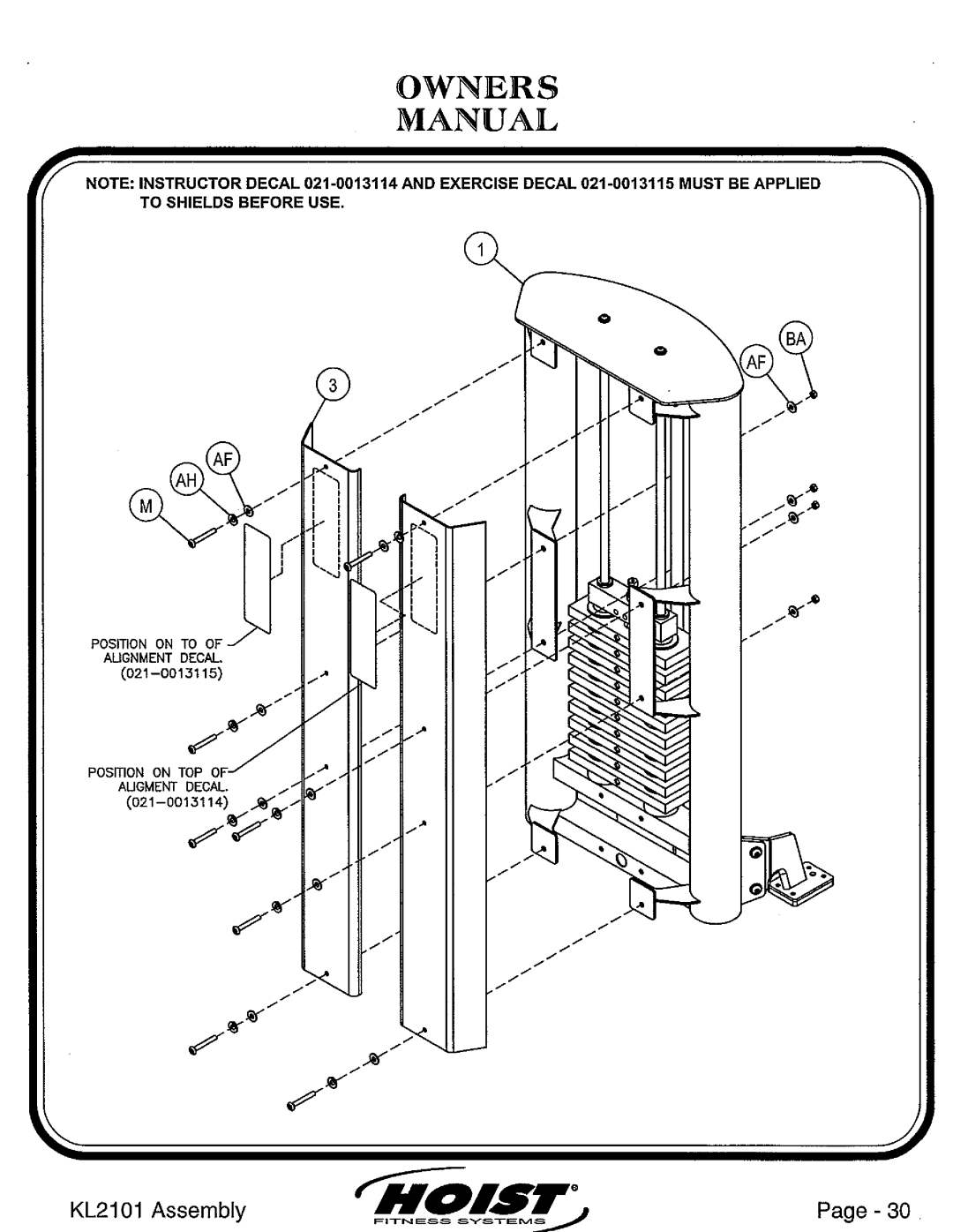 Hoist Fitness KL2101 manual 