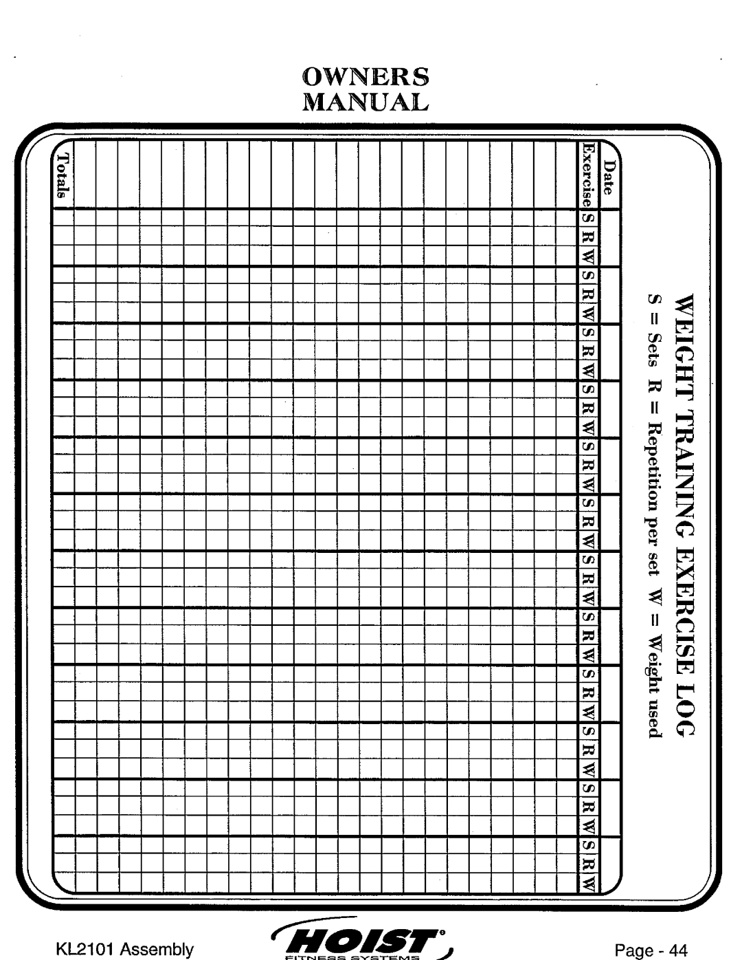 Hoist Fitness KL2101 manual 