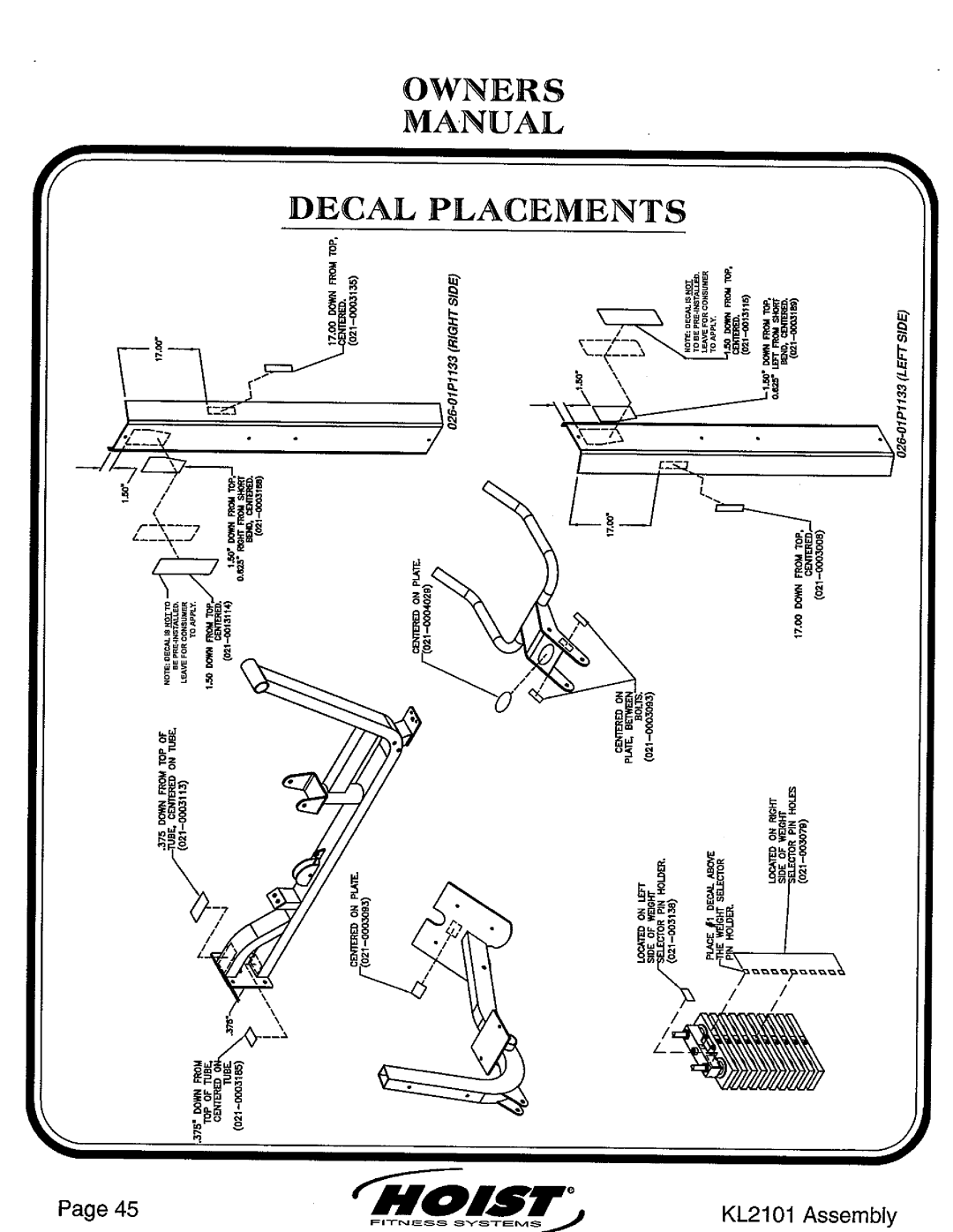 Hoist Fitness KL2101 manual 