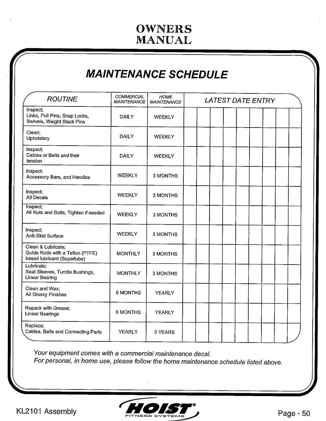 Hoist Fitness KL2101 manual 