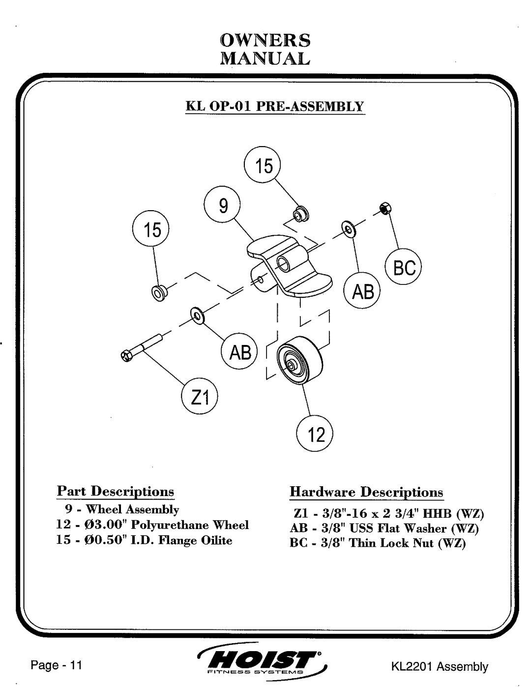 Hoist Fitness KL2201 manual 