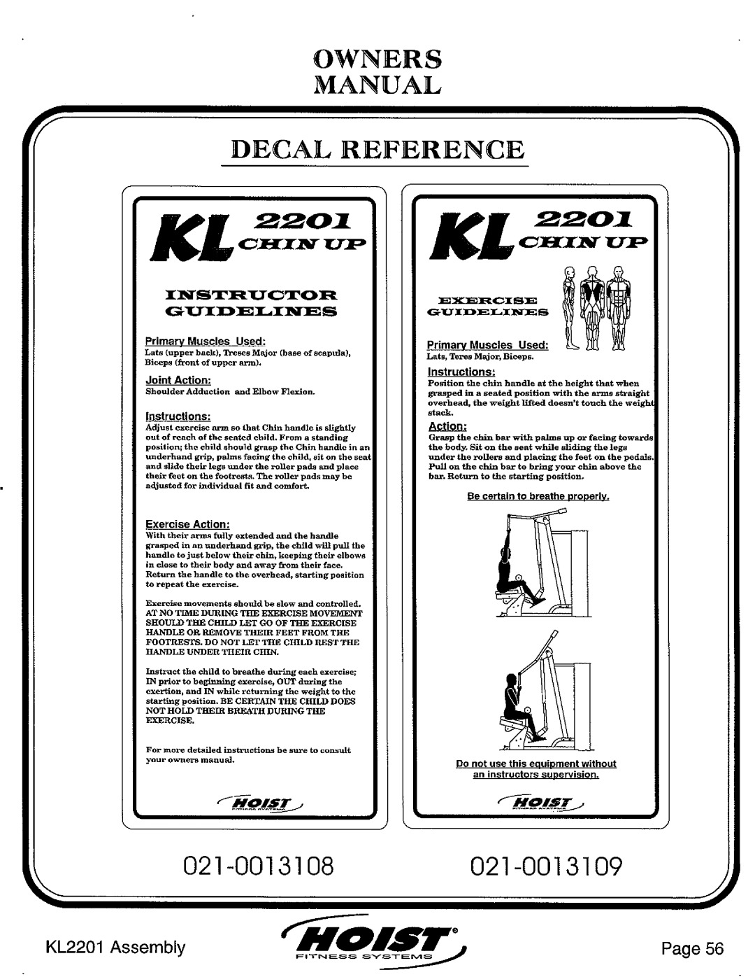 Hoist Fitness KL2201 manual 