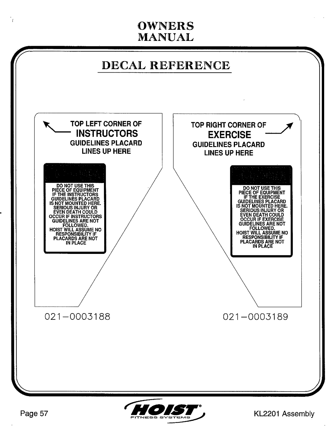 Hoist Fitness KL2201 manual 