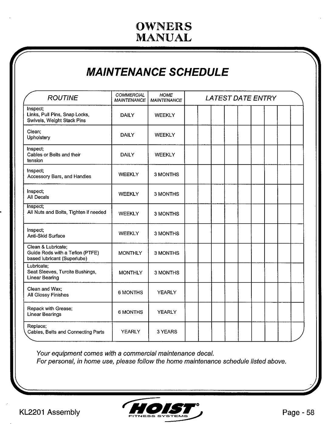 Hoist Fitness KL2201 manual 