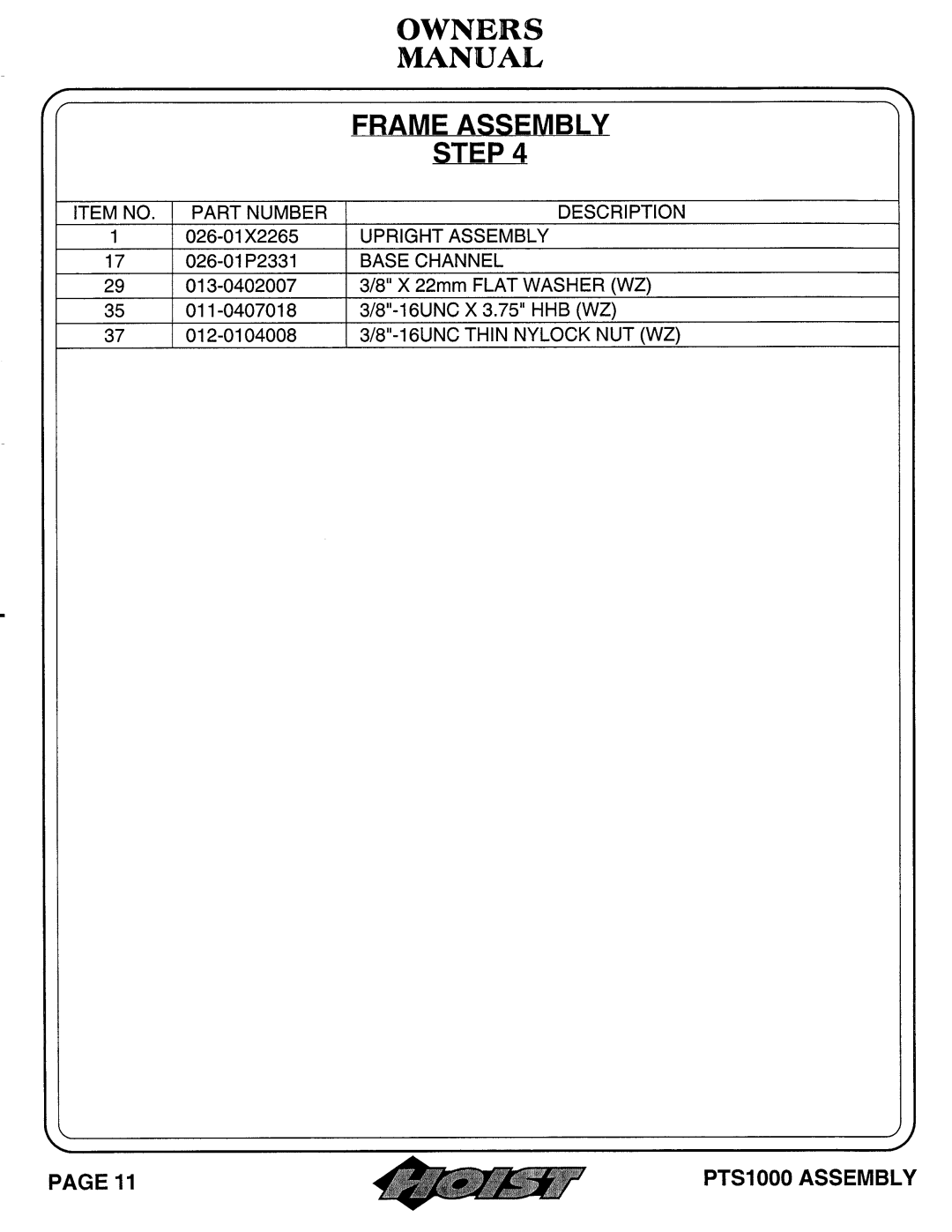 Hoist Fitness PTS 1000 owner manual 