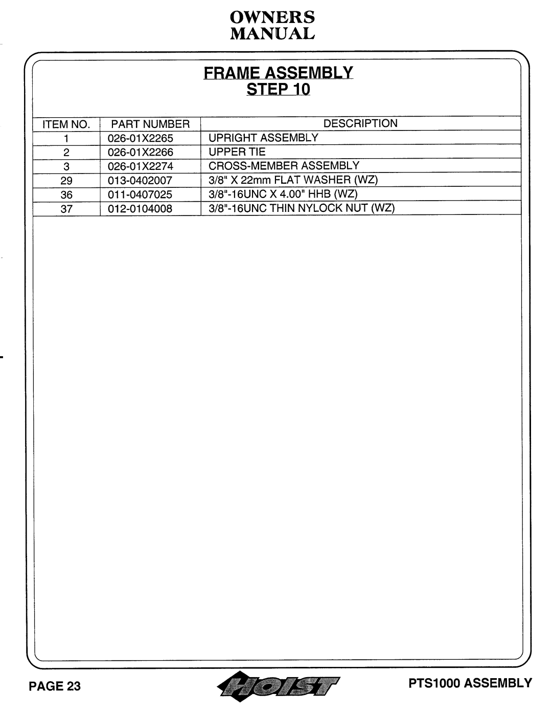 Hoist Fitness PTS 1000 owner manual 