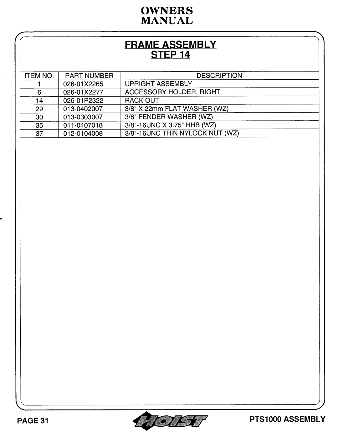 Hoist Fitness PTS 1000 owner manual 