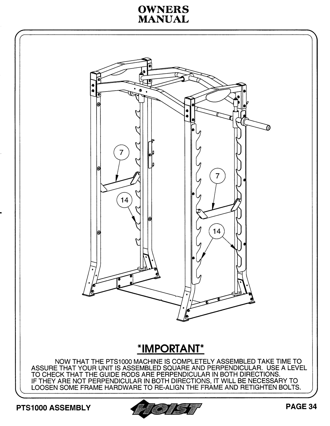 Hoist Fitness PTS 1000 owner manual 