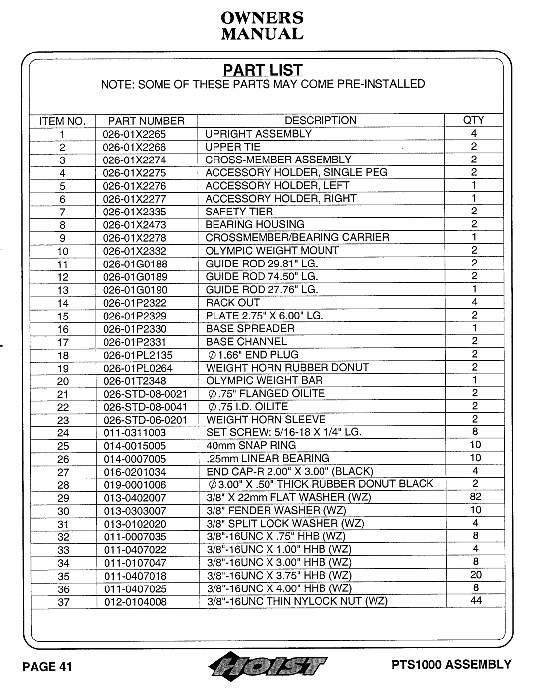 Hoist Fitness PTS 1000 owner manual 