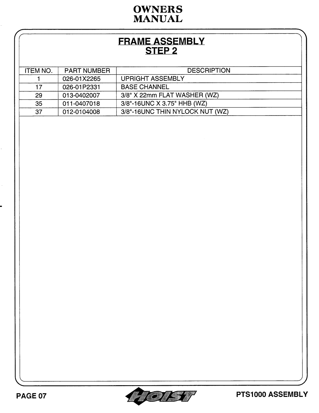 Hoist Fitness PTS 1000 owner manual 