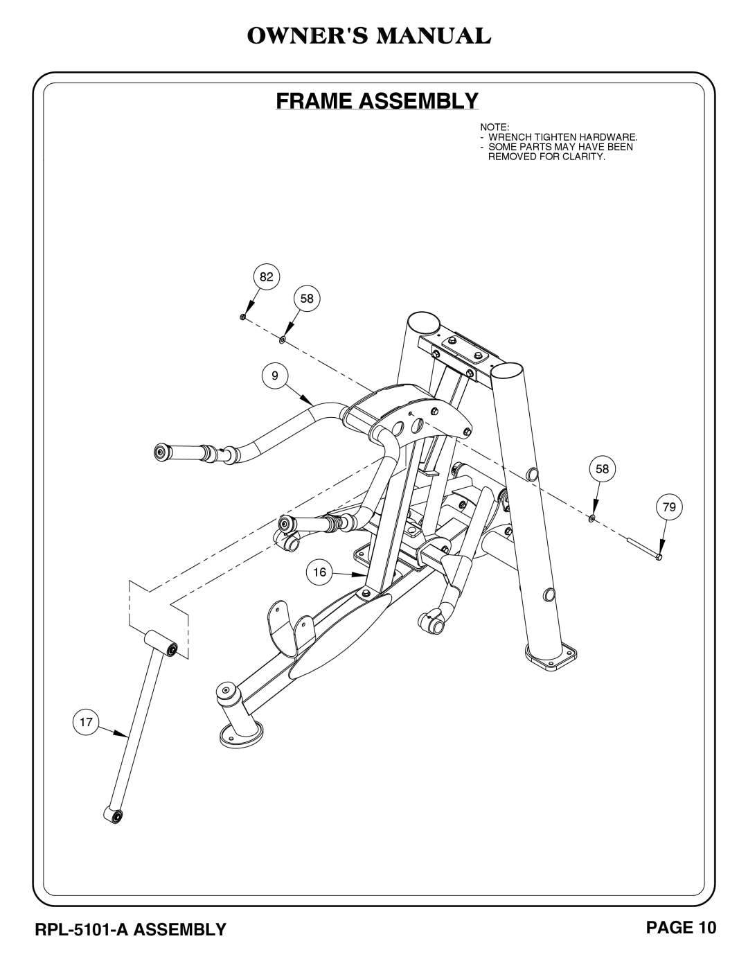 Hoist Fitness RPL-5101-A owner manual Frame Assembly 