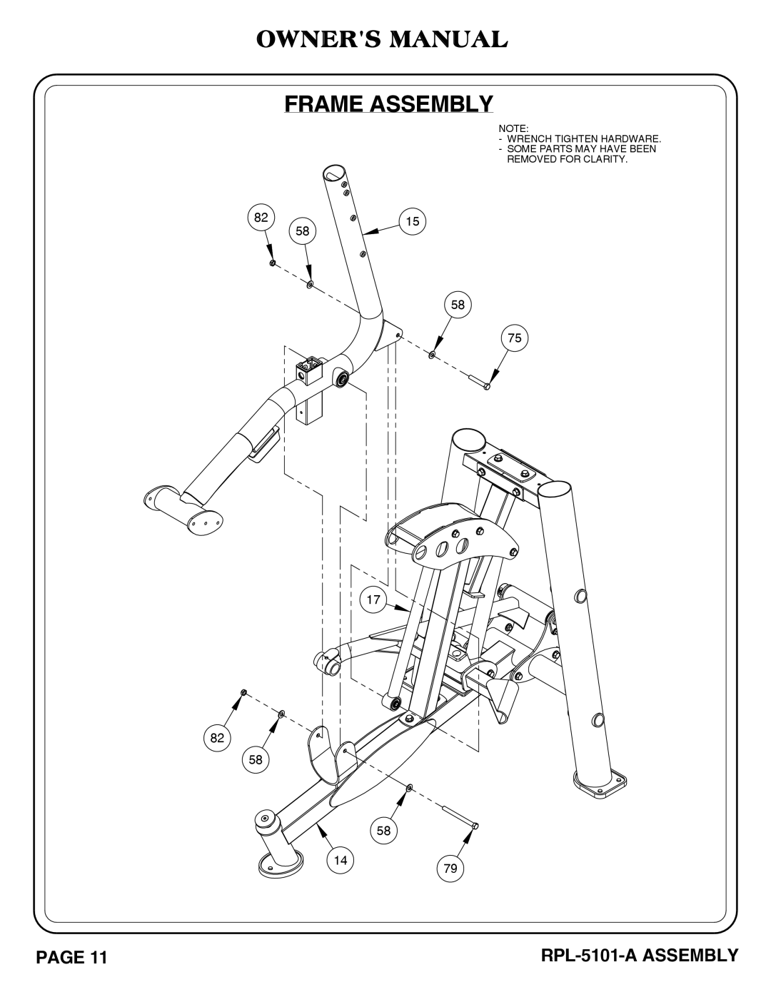 Hoist Fitness RPL-5101-A owner manual Frame Assembly 