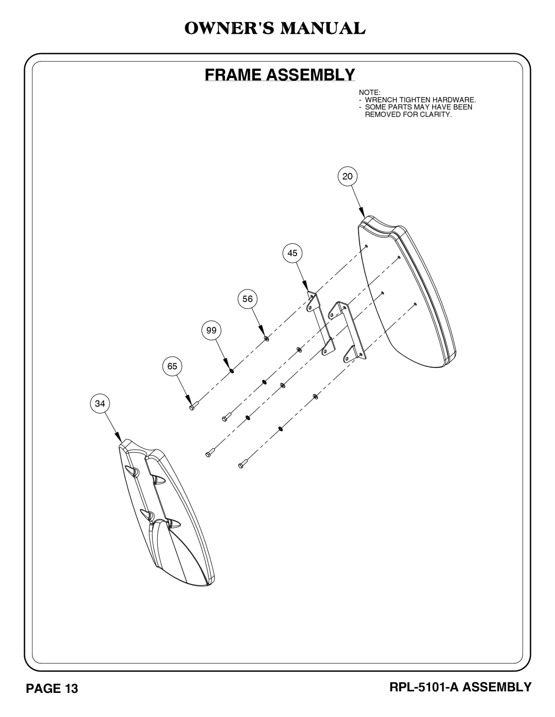 Hoist Fitness RPL-5101-A owner manual Frame Assembly 