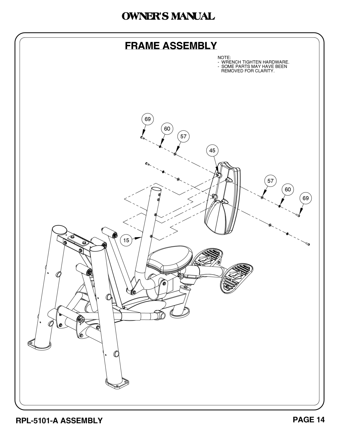 Hoist Fitness RPL-5101-A owner manual Frame Assembly 