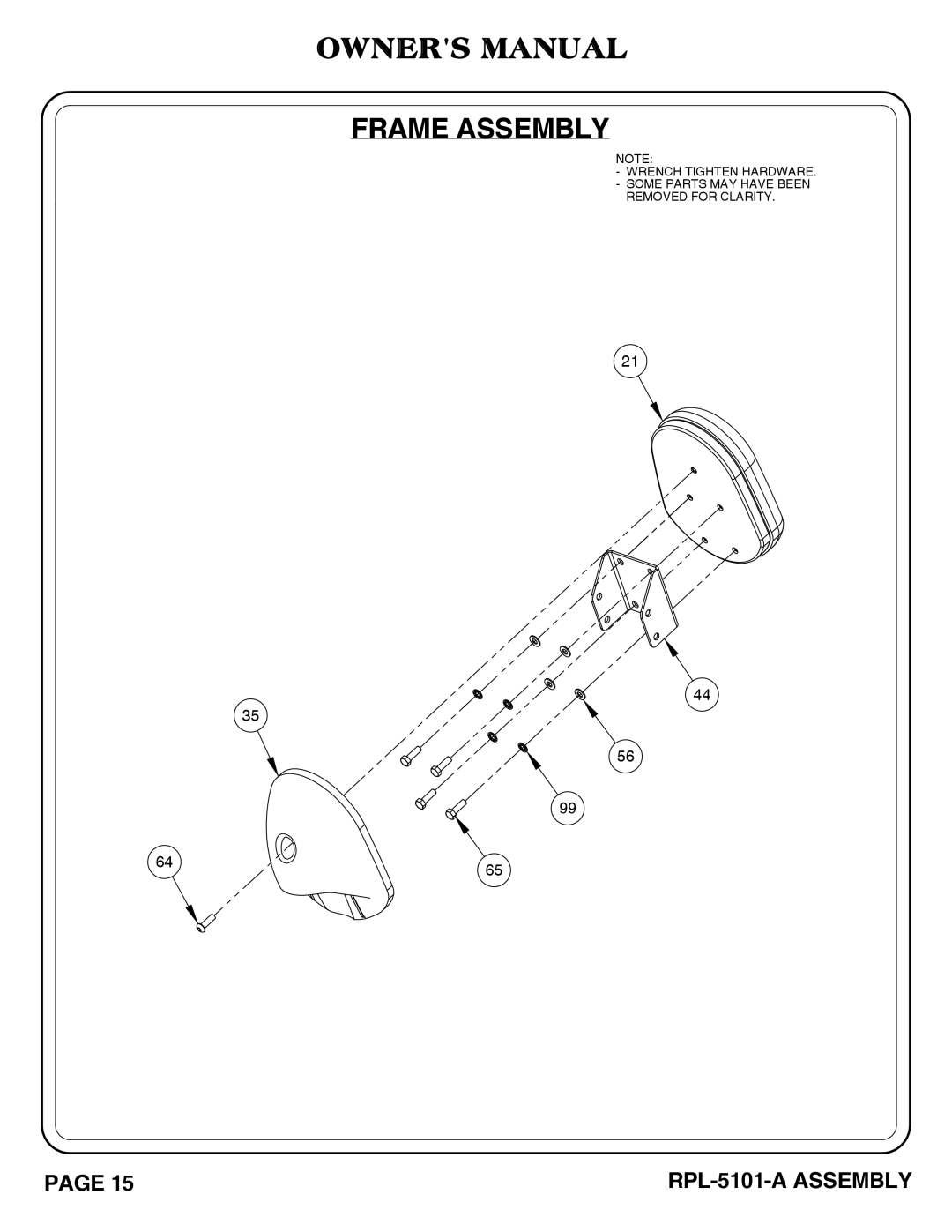 Hoist Fitness RPL-5101-A owner manual Frame Assembly 