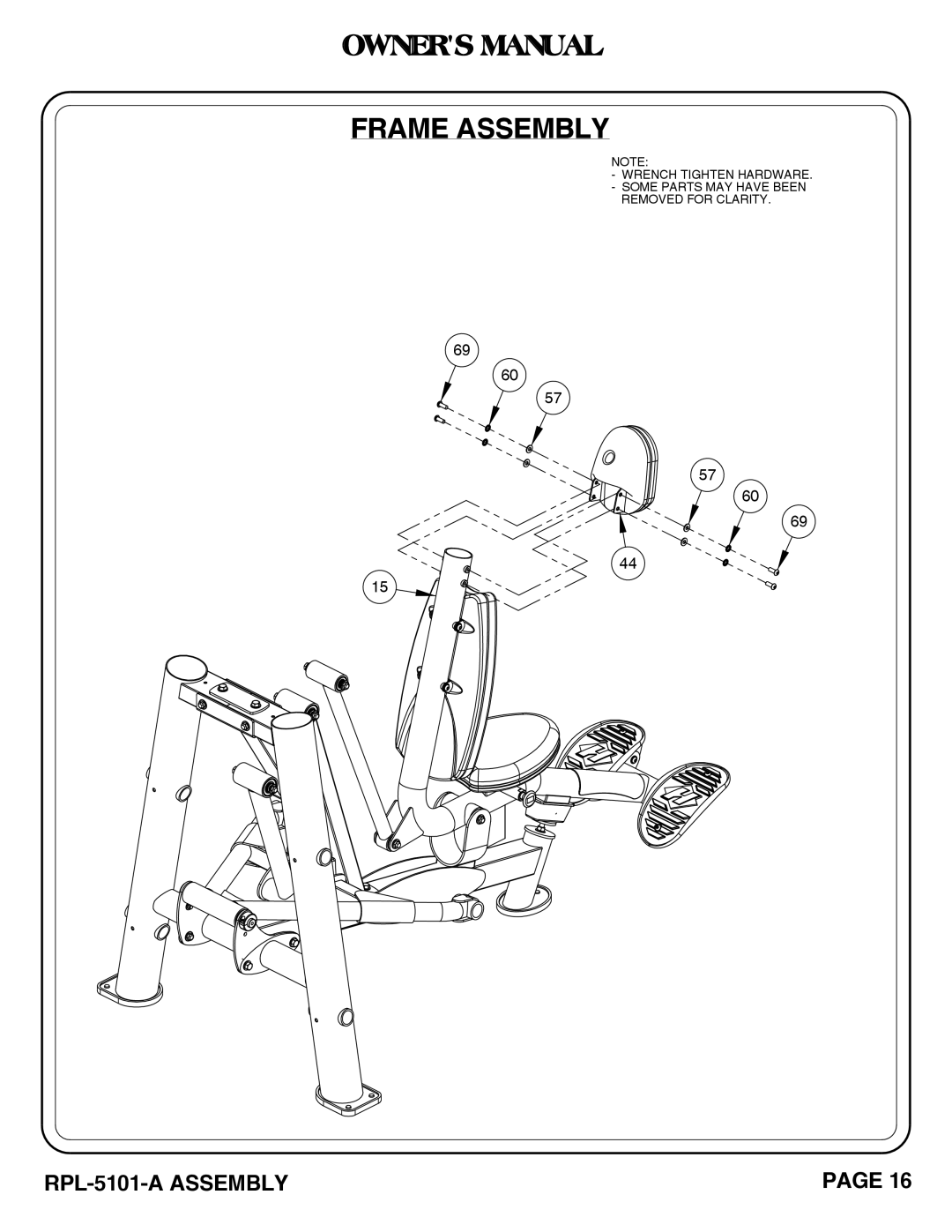 Hoist Fitness RPL-5101-A owner manual Frame Assembly 