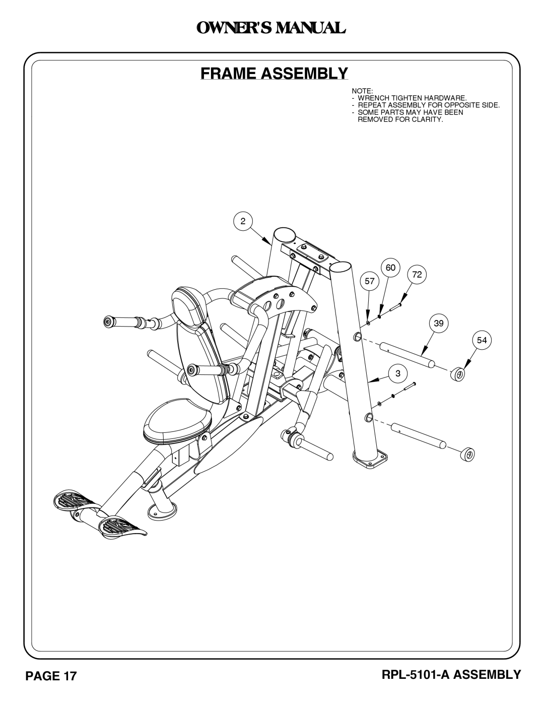 Hoist Fitness RPL-5101-A owner manual Frame Assembly 