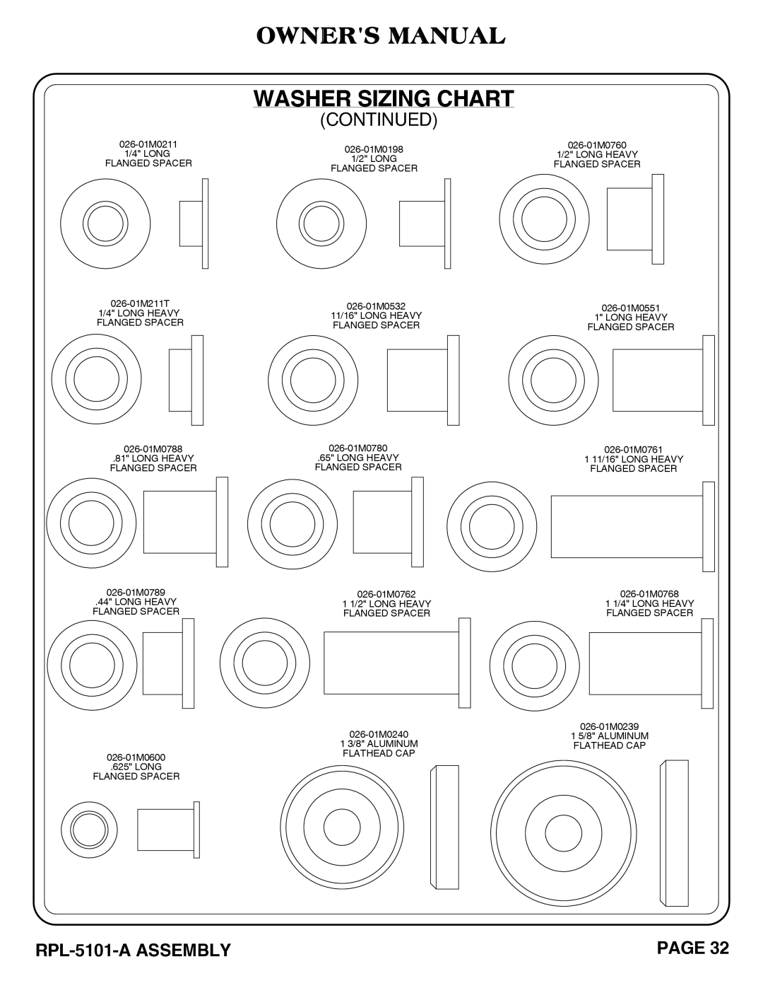 Hoist Fitness RPL-5101-A owner manual 026-01M211T 1/4 Long Heavy Flanged Spacer 