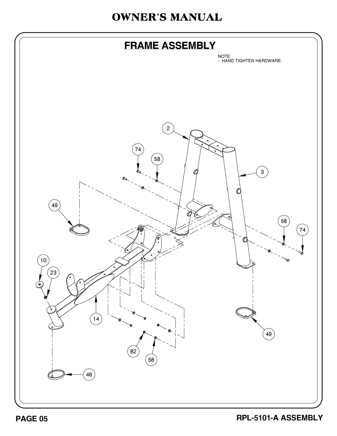 Hoist Fitness RPL-5101-A owner manual Hand Tighten Hardware 