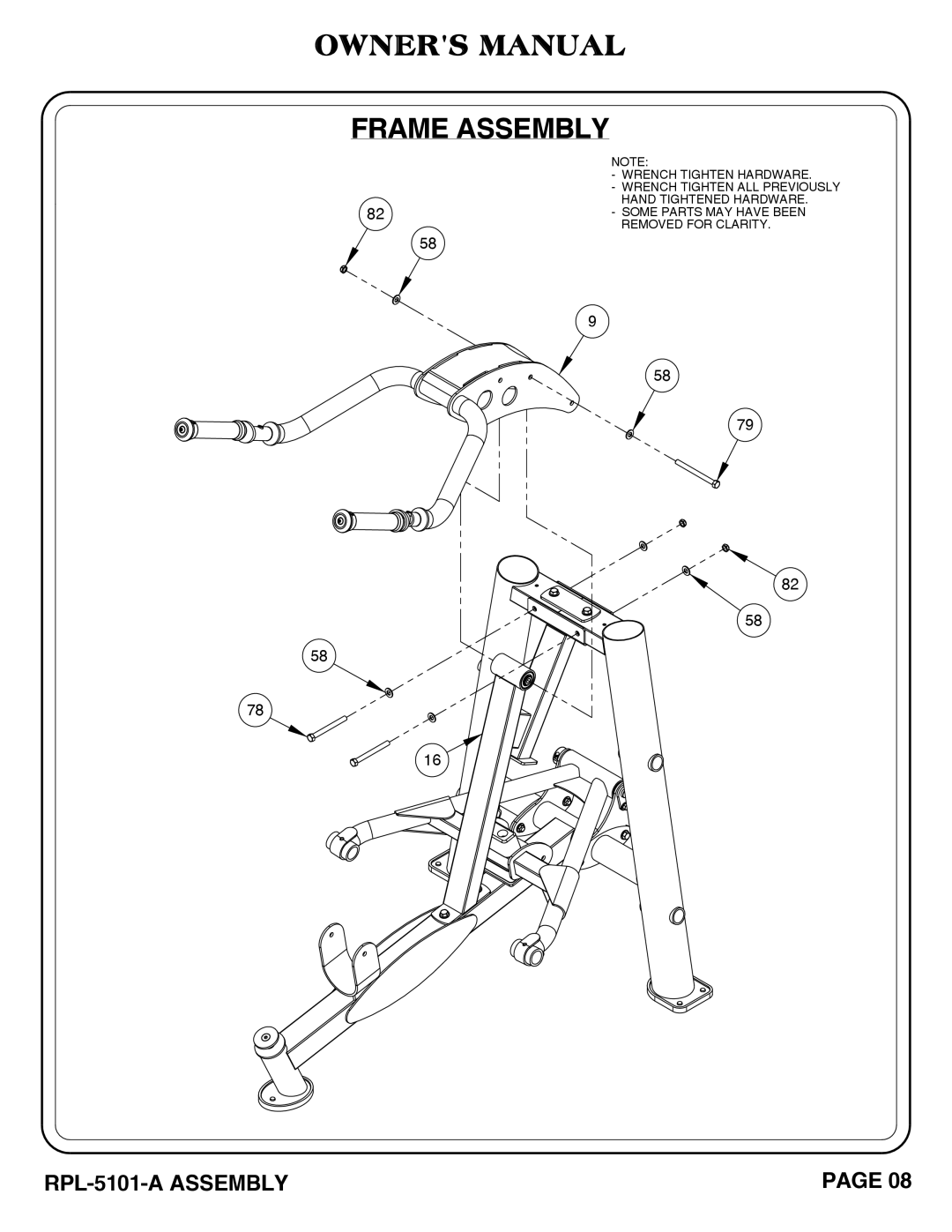 Hoist Fitness RPL-5101-A owner manual Frame Assembly 