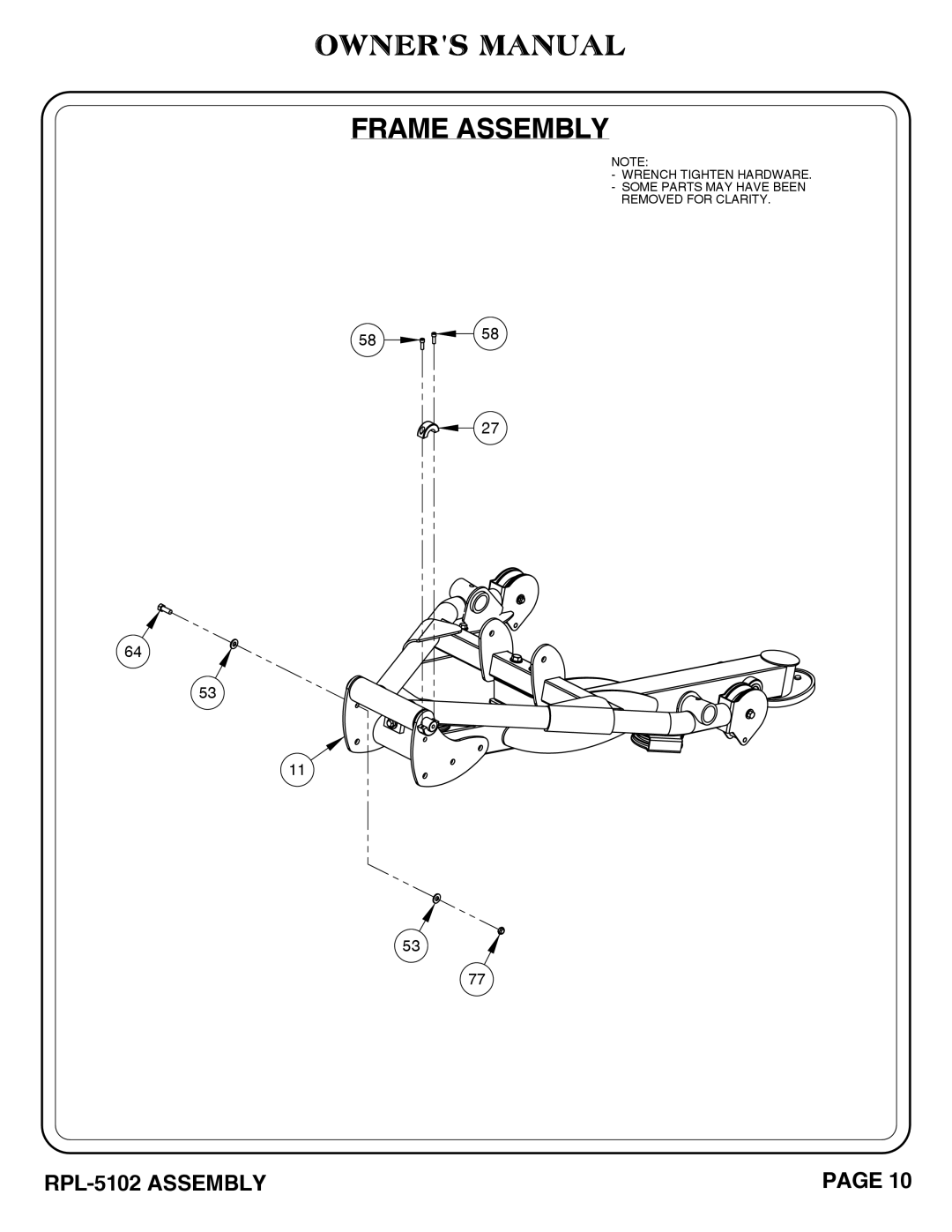 Hoist Fitness RPL-5102 owner manual Frame Assembly 