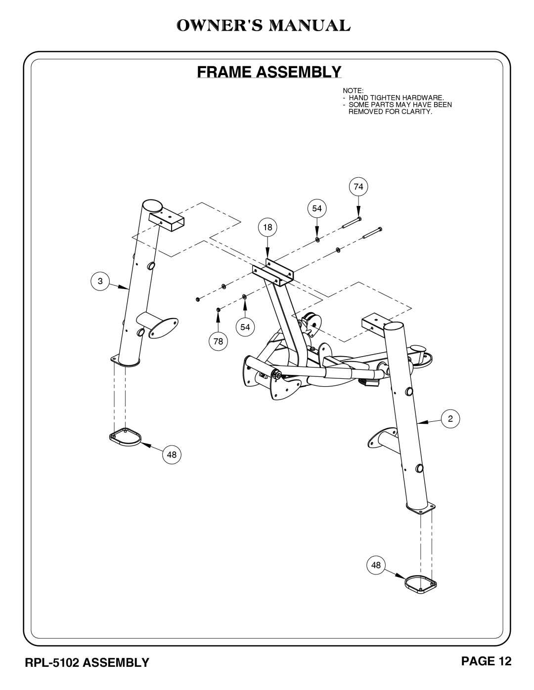 Hoist Fitness RPL-5102 owner manual Frame Assembly 